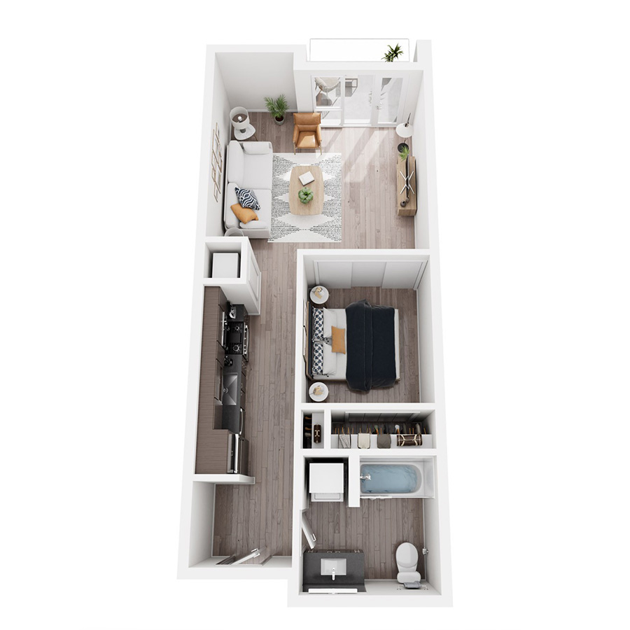 Urban 1 Bed, 1 Bath - Q floor plan