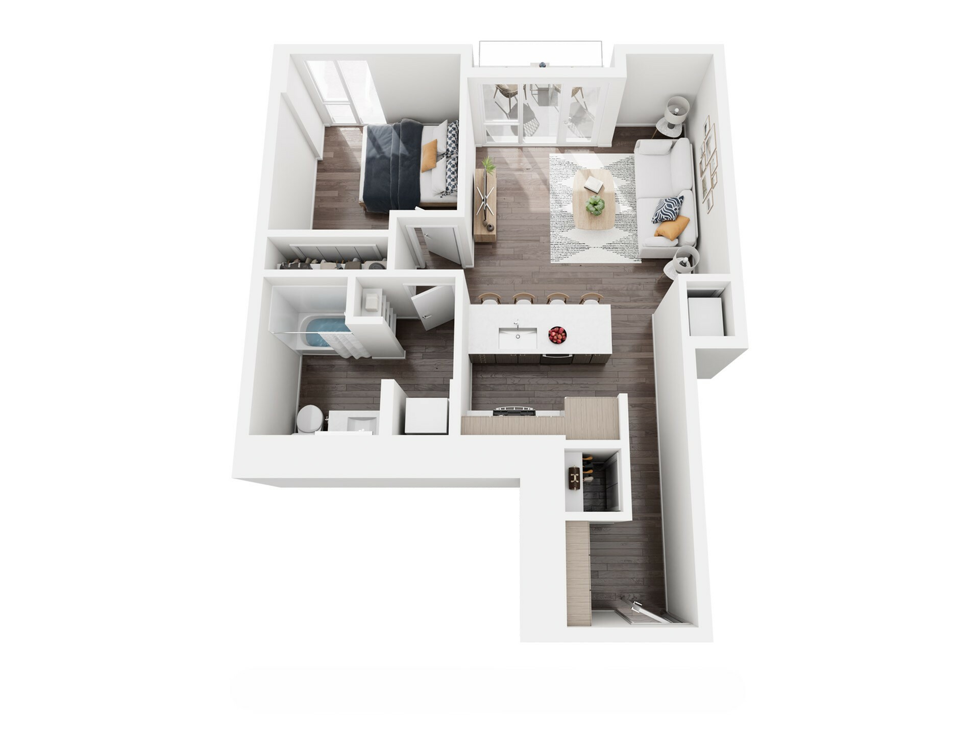 1 Bed, 1 Bath - T floor plan