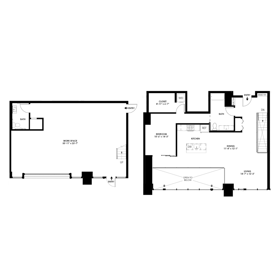Live/Work 1 Bed, 1.5 Bath - E floor plan