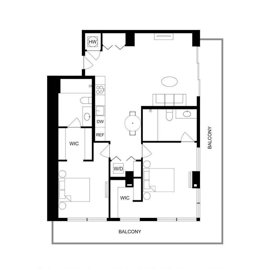 #2418 - 2 bedroom floorplan layout with 2 bathrooms and 
