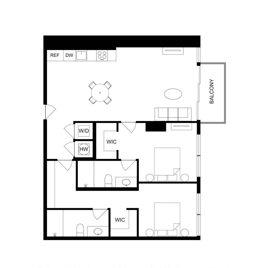 #2117 - 2 bedroom floorplan layout with 2 bathrooms and 