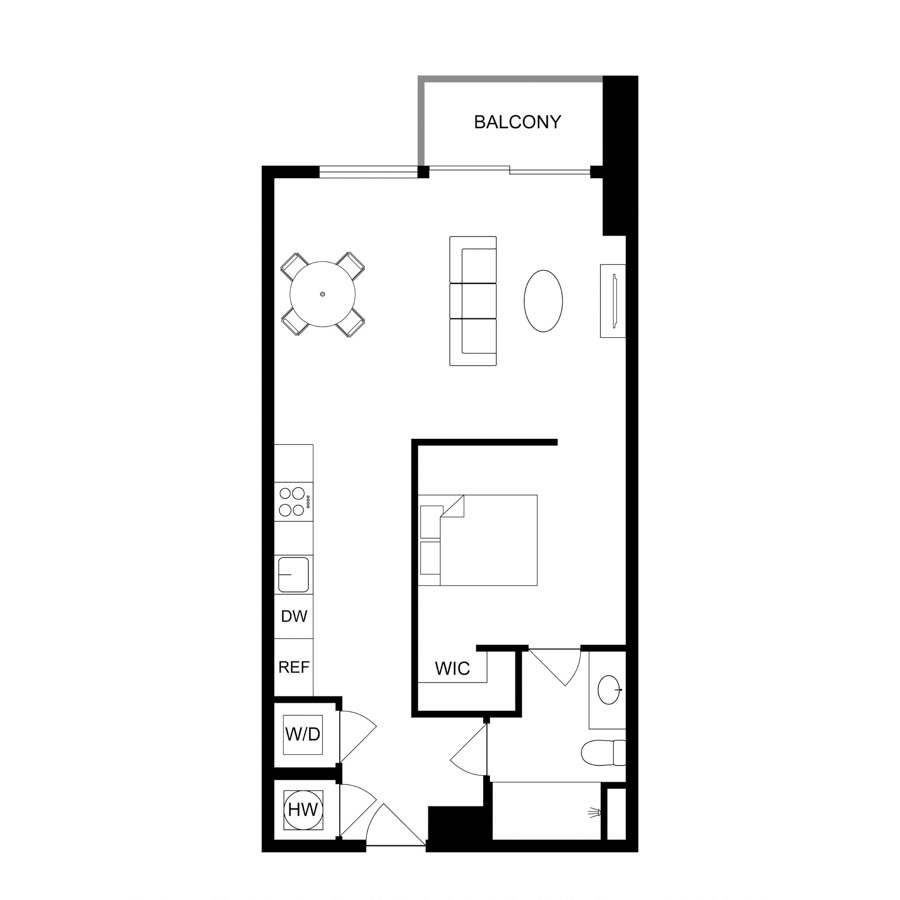 #3803 - 1 bedroom floorplan layout with 1 bathroom and 