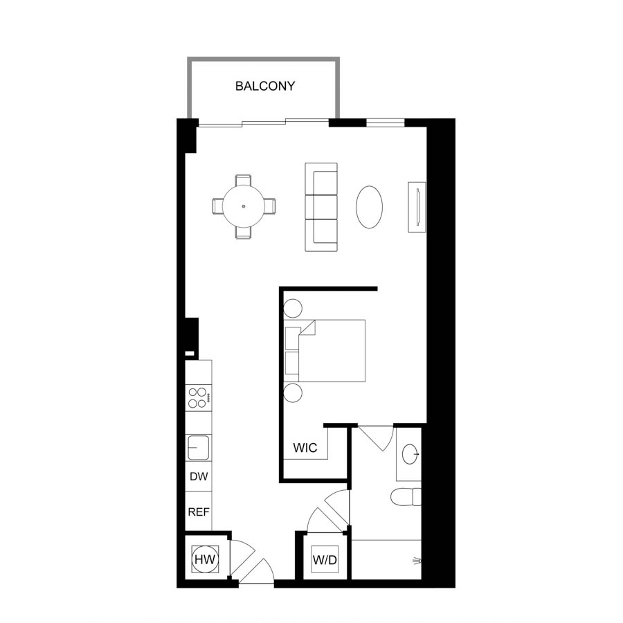 #2408 - 1 bedroom floorplan layout with 1 bathroom and 