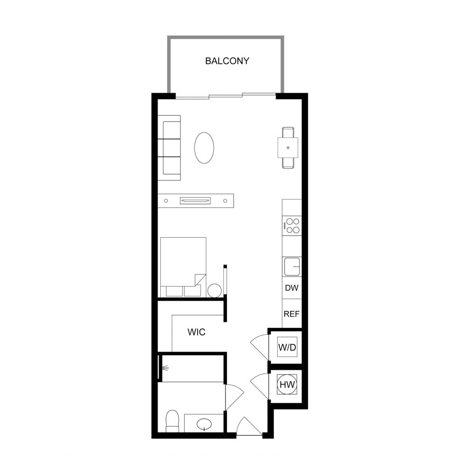 #3813 - Studio floorplan layout with 1 bathroom and 