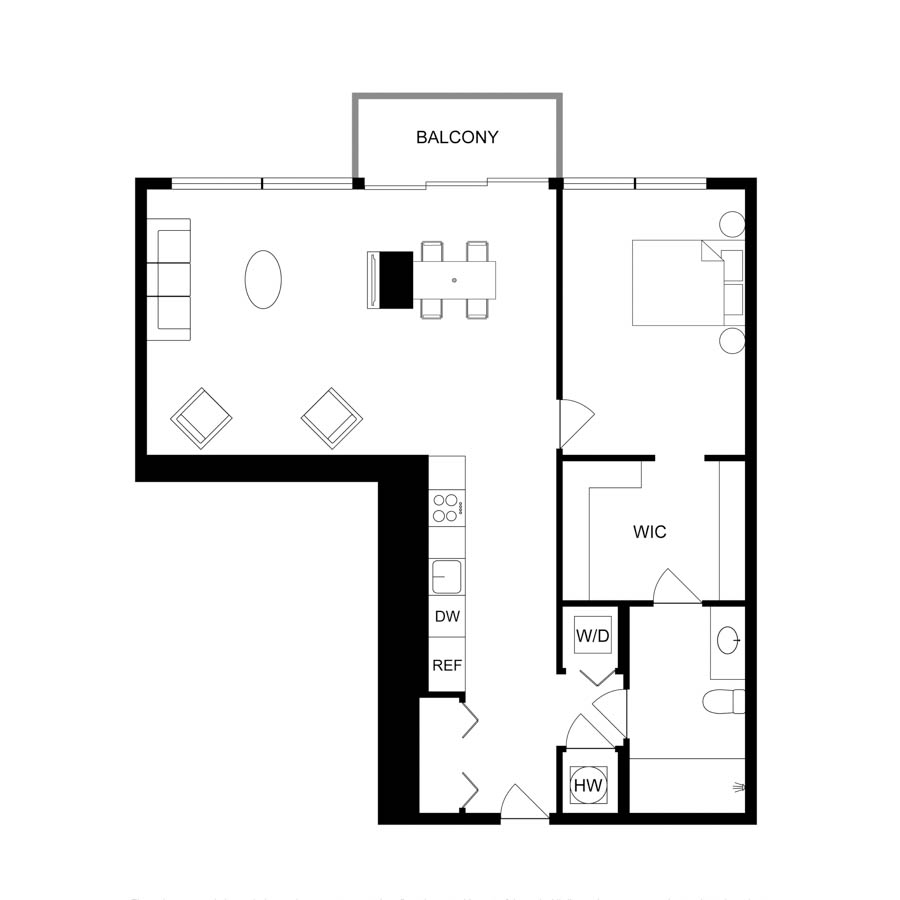 #3809 - 1 bedroom floorplan layout with 1 bathroom and 