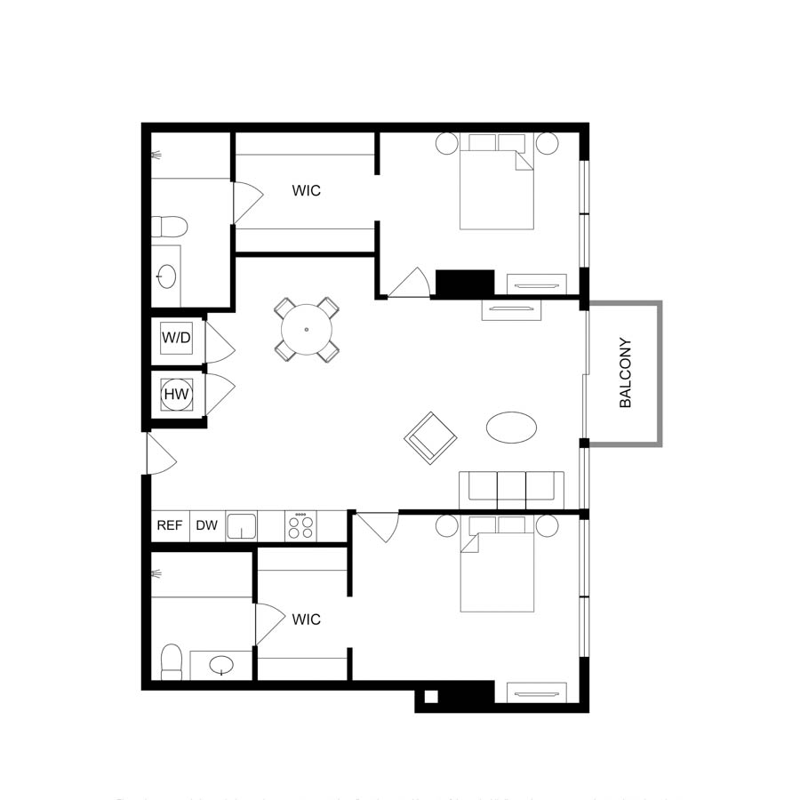 #3516 - 2 bedroom floorplan layout with 2 bathrooms and 