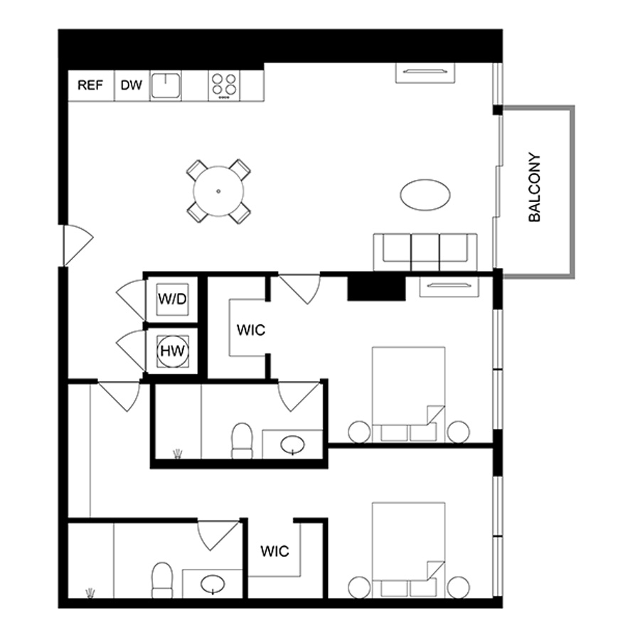 #2416 - 2 bedroom floorplan layout with 2 bathrooms and 
