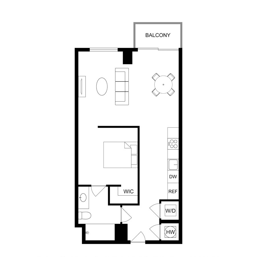 #2104 - 1 bedroom floorplan layout with 1 bathroom and 