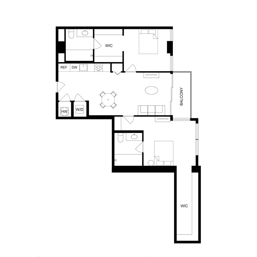 #3801 - 2 bedroom floorplan layout with 2 bathrooms and 