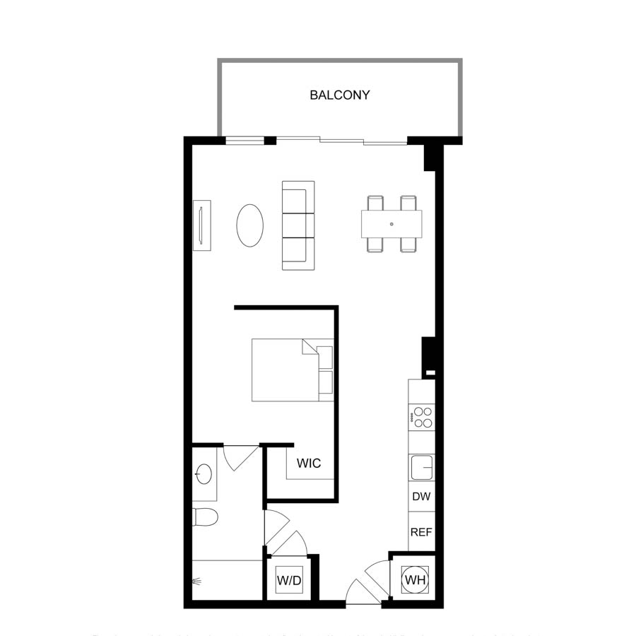 #2811 - 1 bedroom floorplan layout with 1 bathroom and 