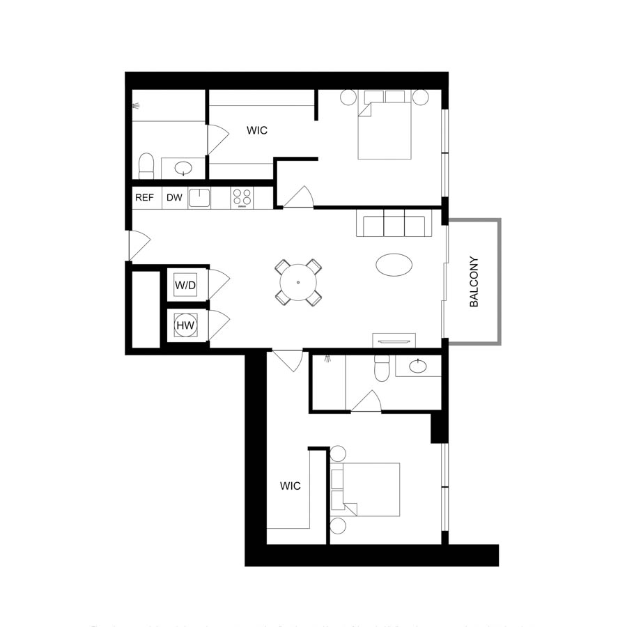 #2120 - 2 bedroom floorplan layout with 2 bathrooms and 
