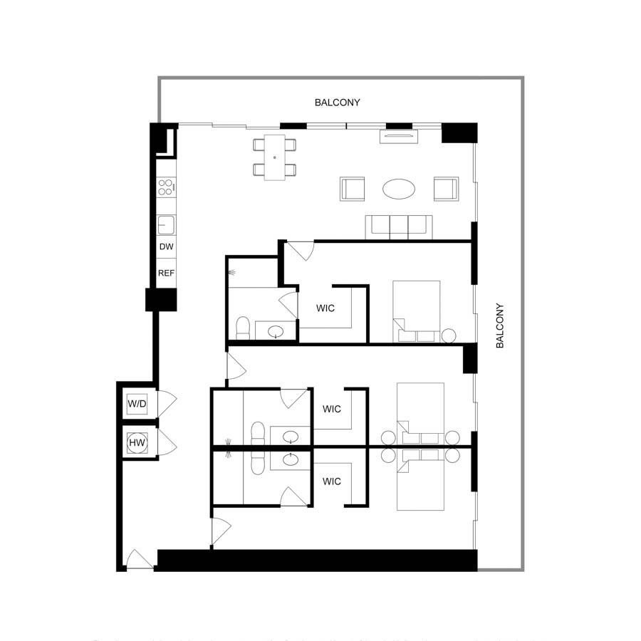 #3106 - 3 bedroom floorplan layout with 3 bathrooms and 