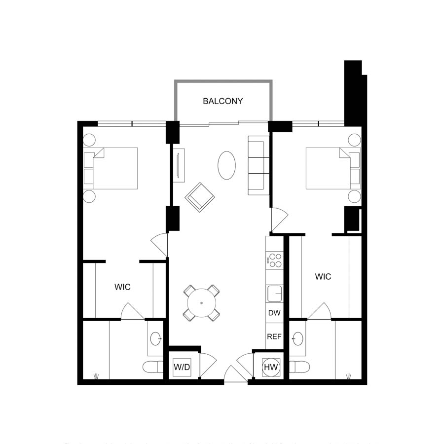 #2214 - 2 bedroom floorplan layout with 2 bathrooms and 