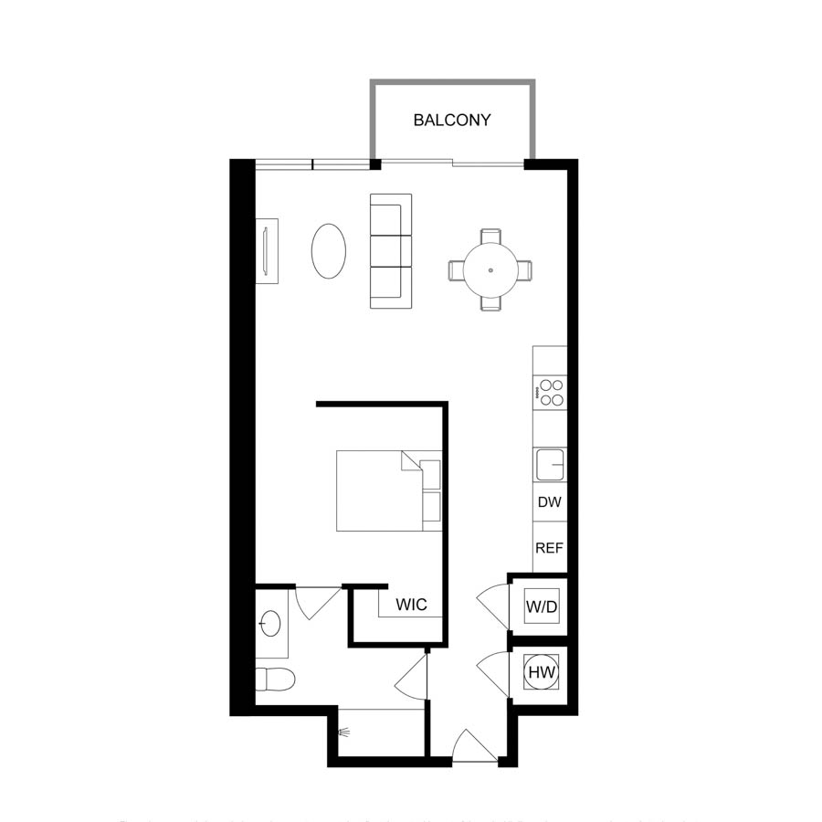 #1505 - 1 bedroom floorplan layout with 1 bathroom and 