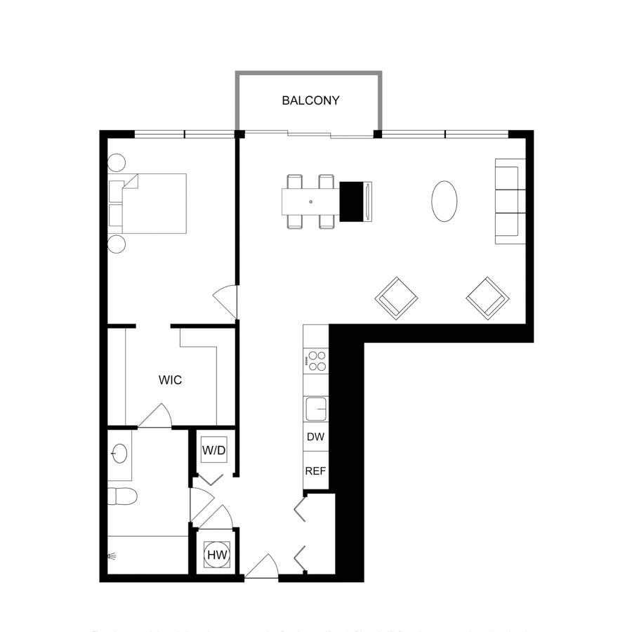 #3610 - 1 bedroom floorplan layout with 1 bathroom and 