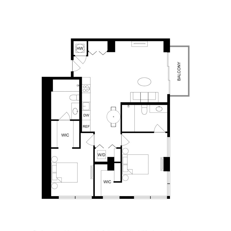 #1518 - 2 bedroom floorplan layout with 2 bathrooms and 