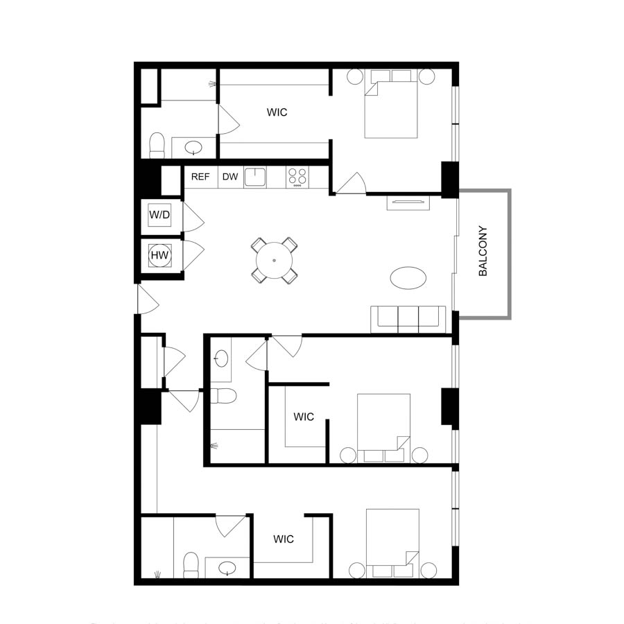 #2502 - 3 bedroom floorplan layout with 3 bathrooms and 