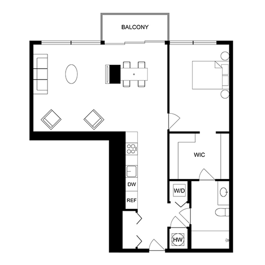 #2705 - 1 bedroom floorplan layout with 1 bathroom and 