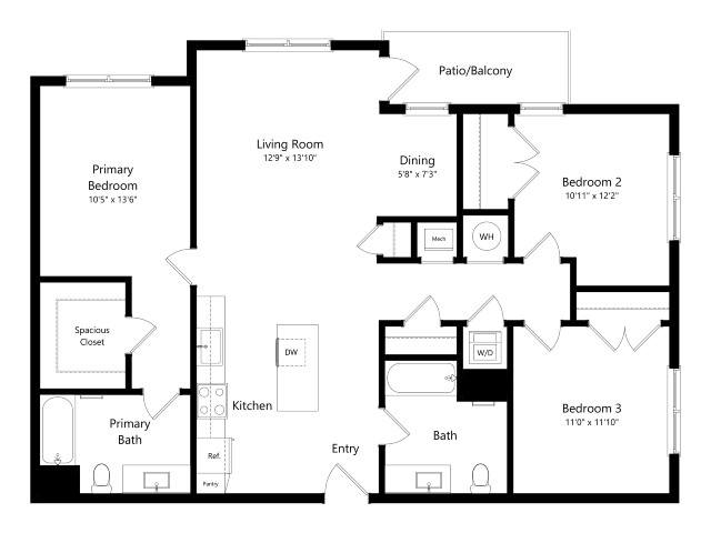 C1 | 3 Bed | 2 Bath floor plan
