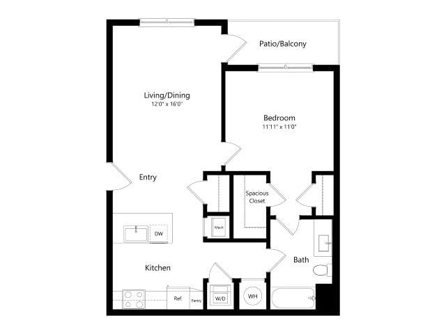 A2 | 1 Bed | 1 Bath floor plan