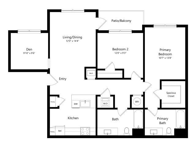 B3D | 2 Bed | 2 Bath | Den floor plan