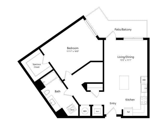 A7D | 1 Bed | 1 Bath | Den floor plan