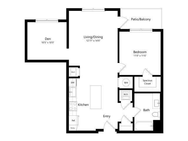 A5D | 1 Bed | 1 Bath | Den floor plan