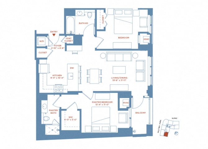 2 Bed/2 Bath Penthouse floor plan