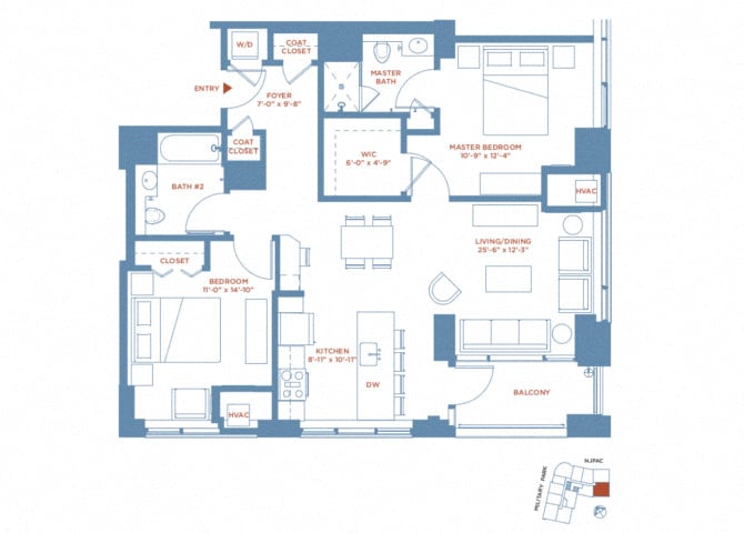 2 Bed/2 Bath floor plan