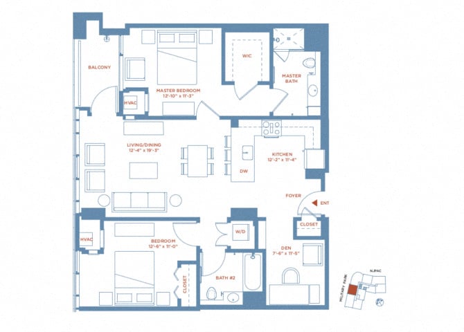 2 Bed/2 Bath Den Penthouse floor plan