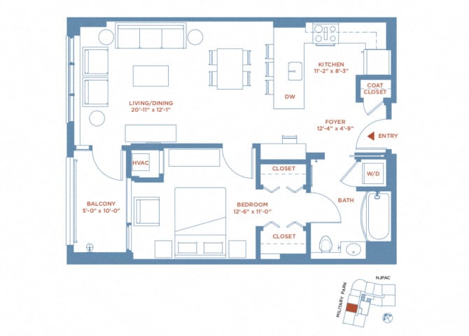 1 Bed/1 Bath floor plan