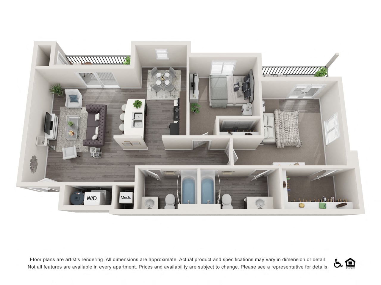 2 Bedroom 2 Bathroom Large floor plan
