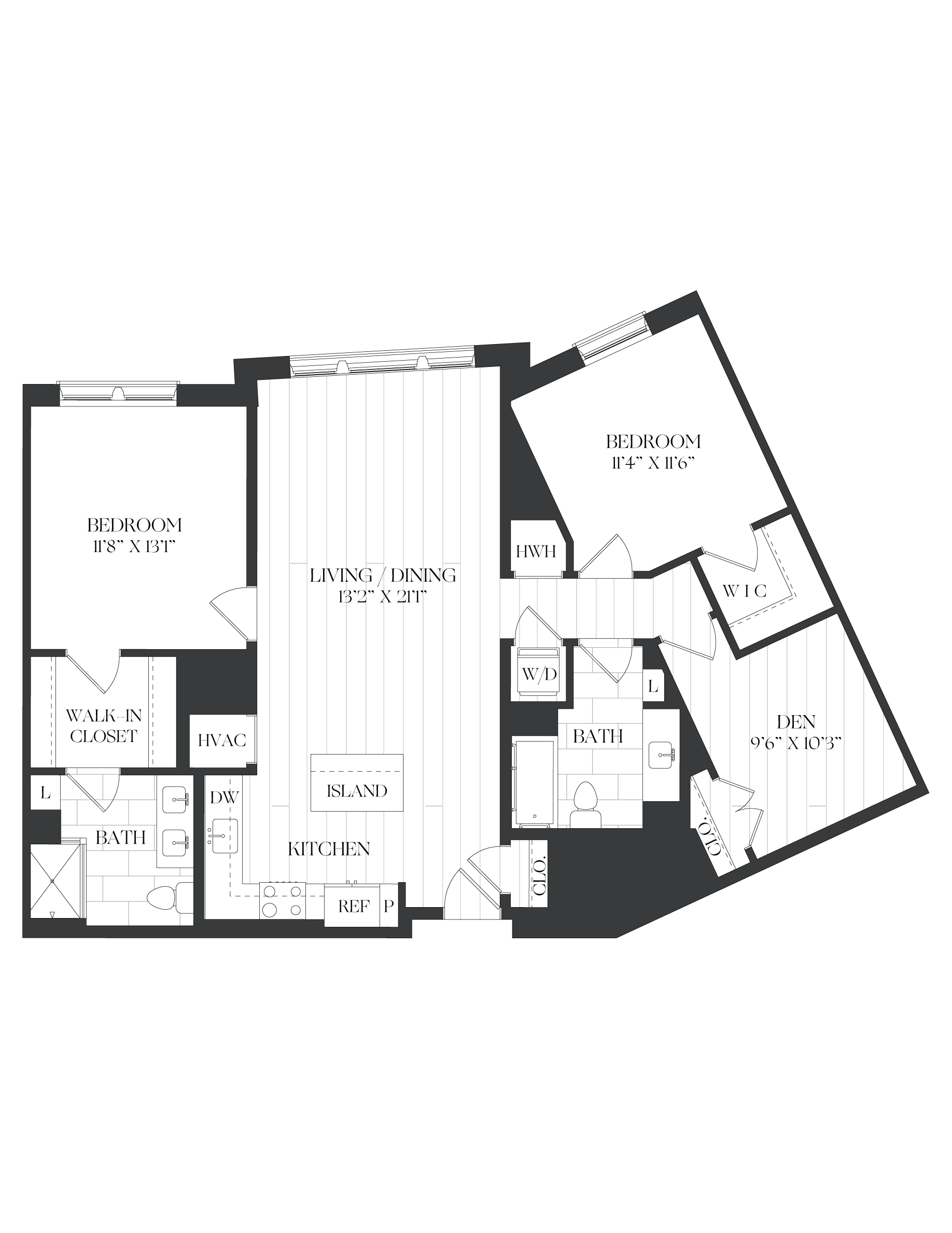 2 Bed/ 2 Bath Den-2D-1-A-The Barrett floor plan