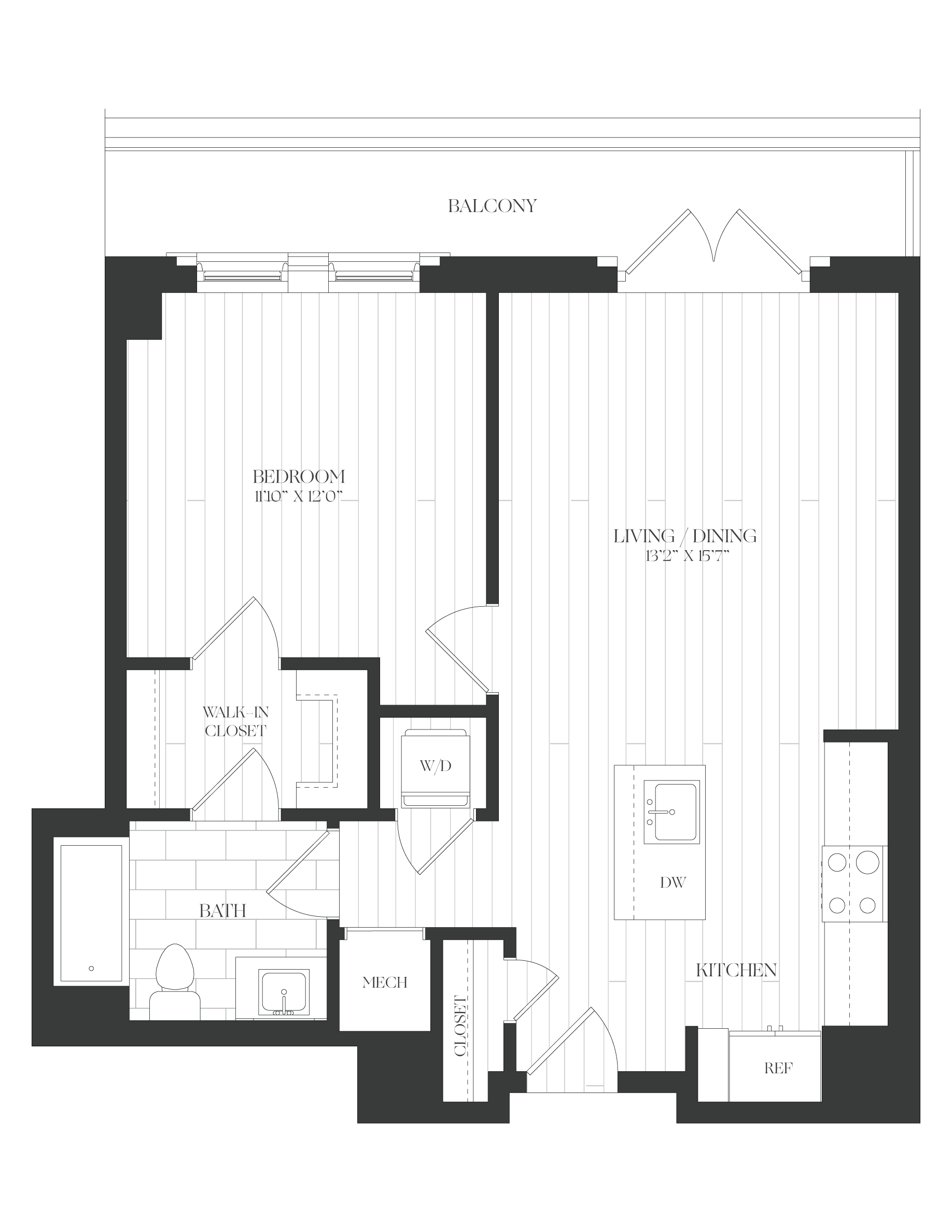 1 Bed/1 Bath-1B-1A-The Claude floor plan