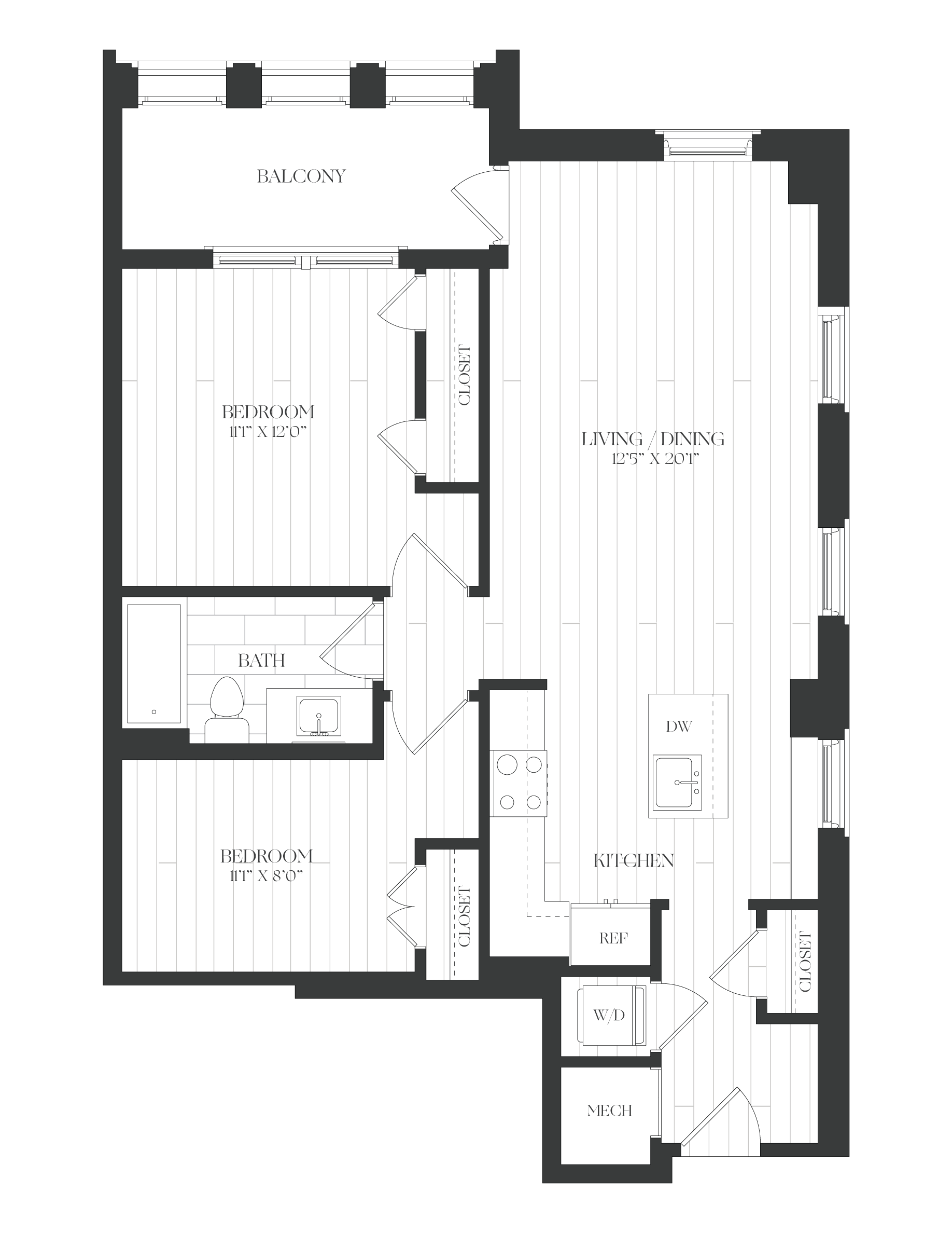 JR 2 Bed/1 Bath-2JR-1-The Claude floor plan