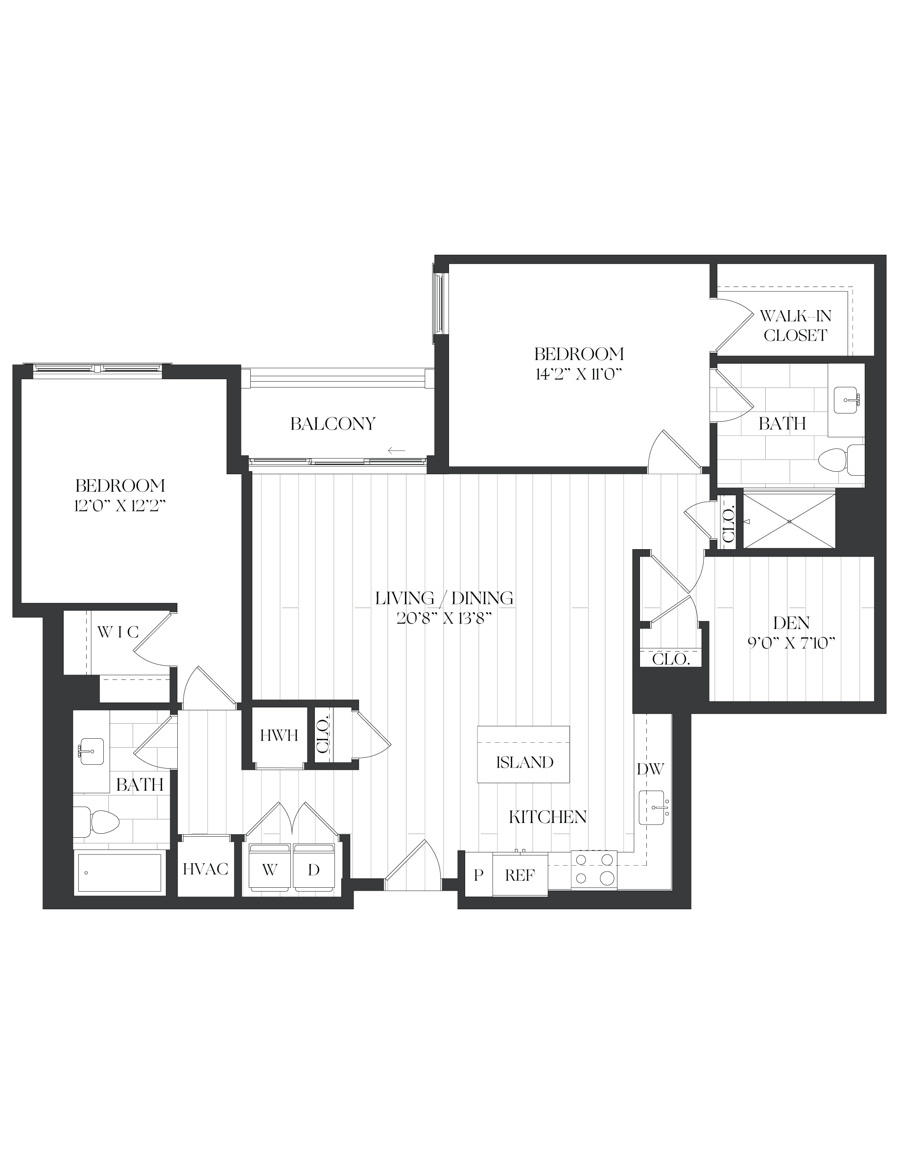 2 Bed/ 2 Bath Den-2D-2-The Barrett floor plan