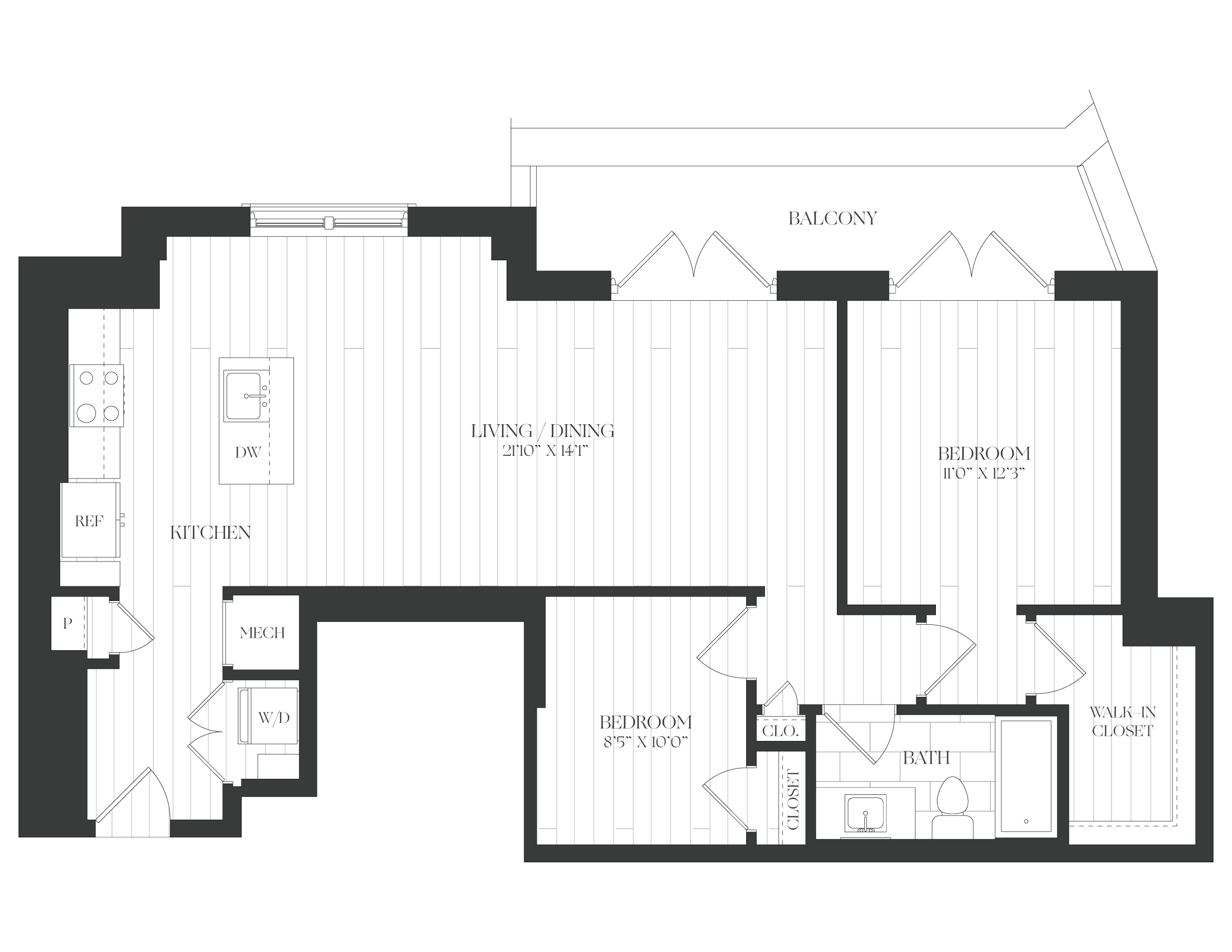 JR 2 Bed/1 Bath-2JR-5-The Claude floor plan