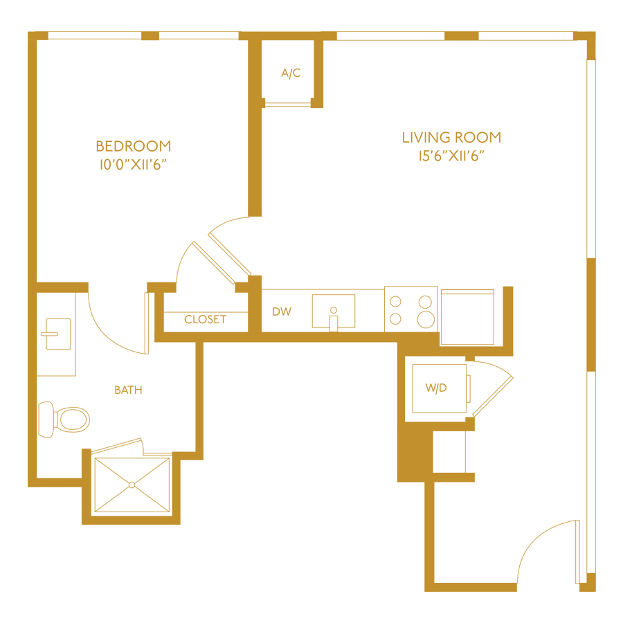 A1 - 1 Bedroom 1 Bath floor plan