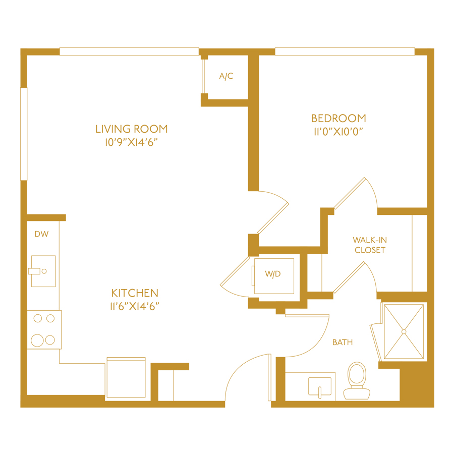 A3 - 1 Bedroom 1 Bath floor plan
