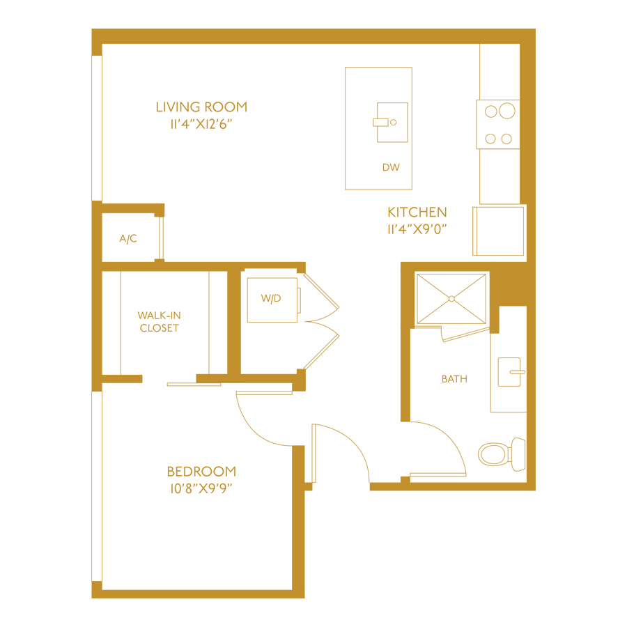 A2 - 1 Bedroom 1 Bath floor plan