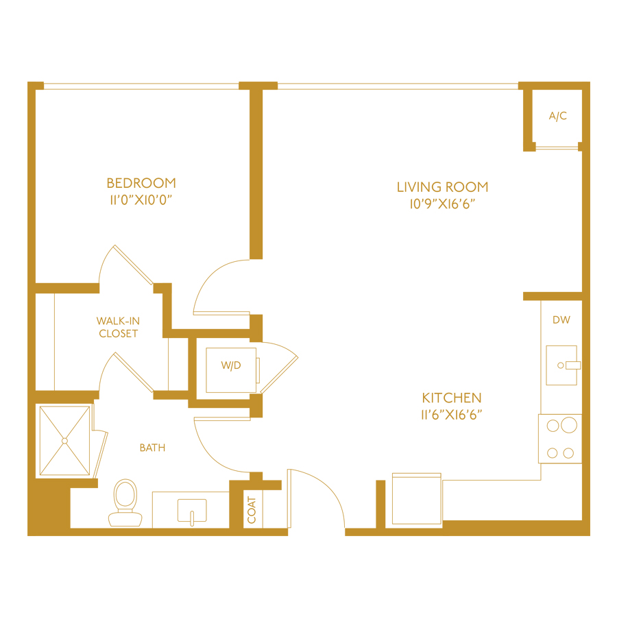 A4 - 1 Bedroom 1 Bath floor plan
