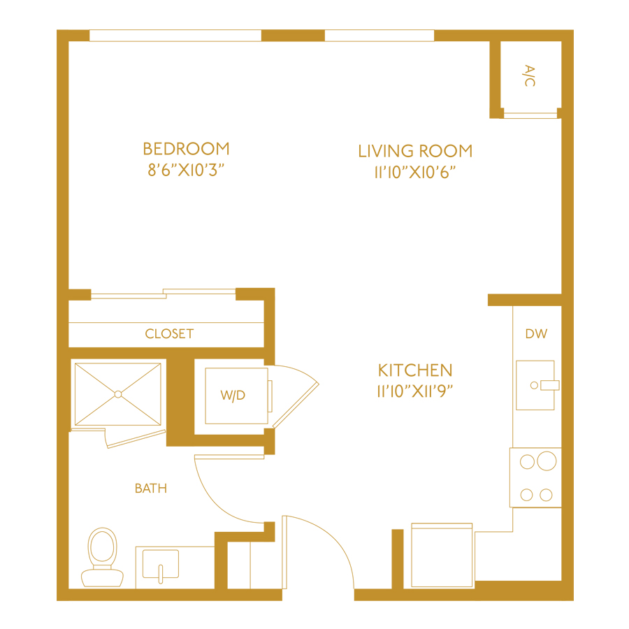 S2 - 0 Bedroom 1 Bath floor plan