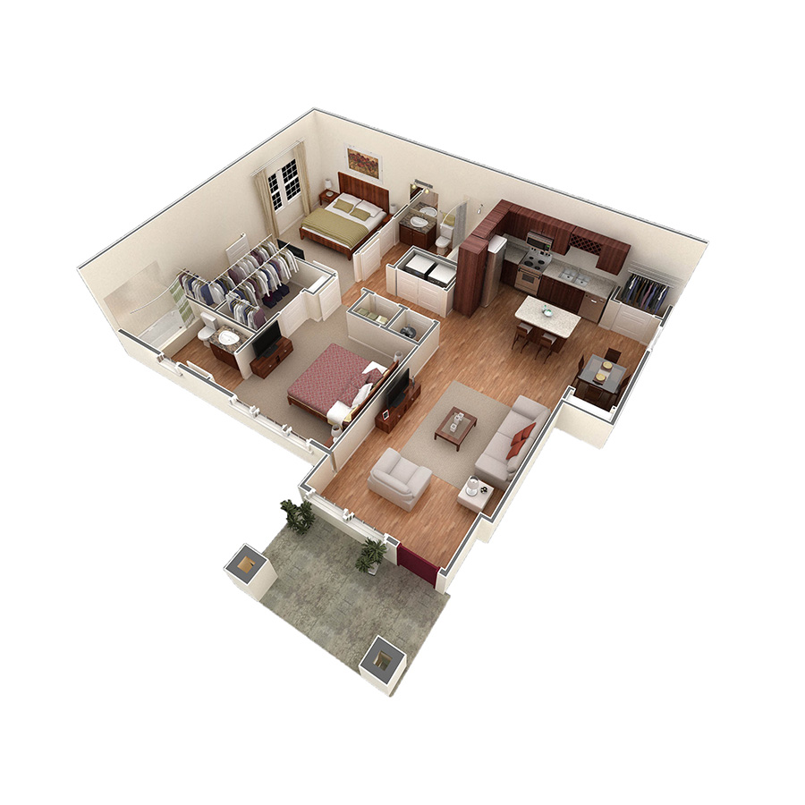 2 BR Designer Courtyard floor plan