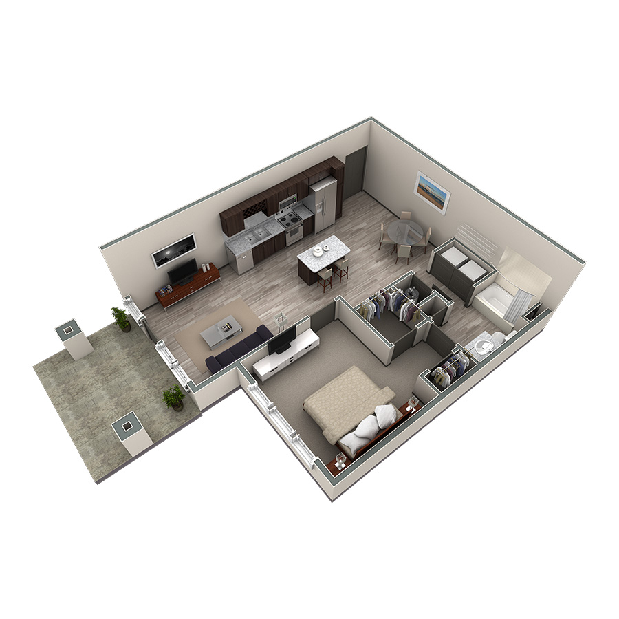 1 BR Vue Courtyard floor plan