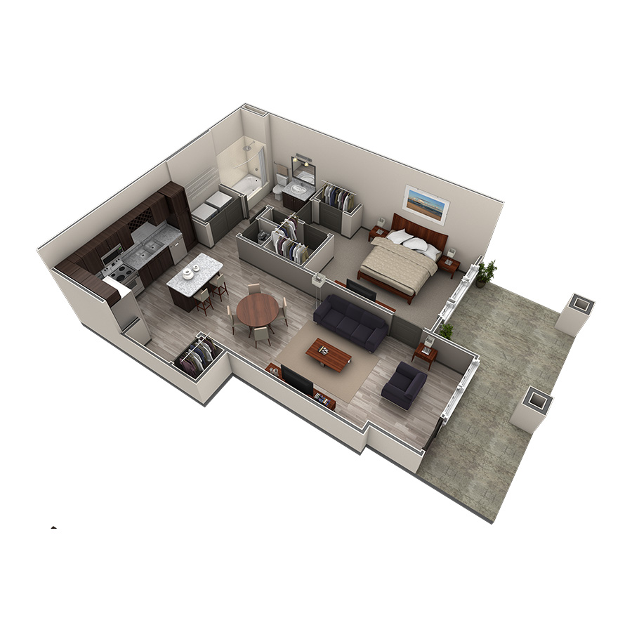 1 BR Designer Courtyard floor plan