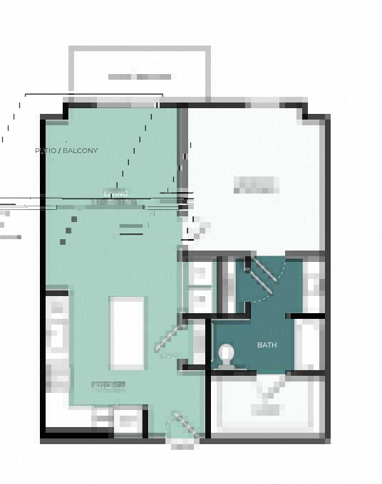 Rendering of the A3a floor plan with 1 bedroom[s] and 1 bathroom[s] at Windsor West Plano