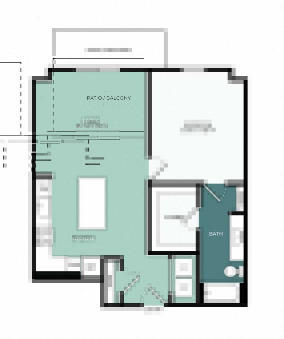 Rendering of the A4a floor plan with 1 bedroom[s] and 1 bathroom[s] at Windsor West Plano