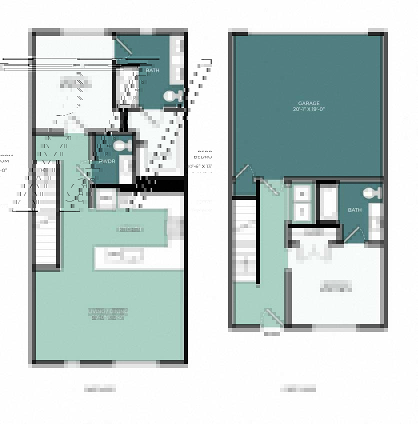 Rendering of the TF floor plan with 2 bedroom[s] and 2.5 bathroom[s] at Windsor West Plano
