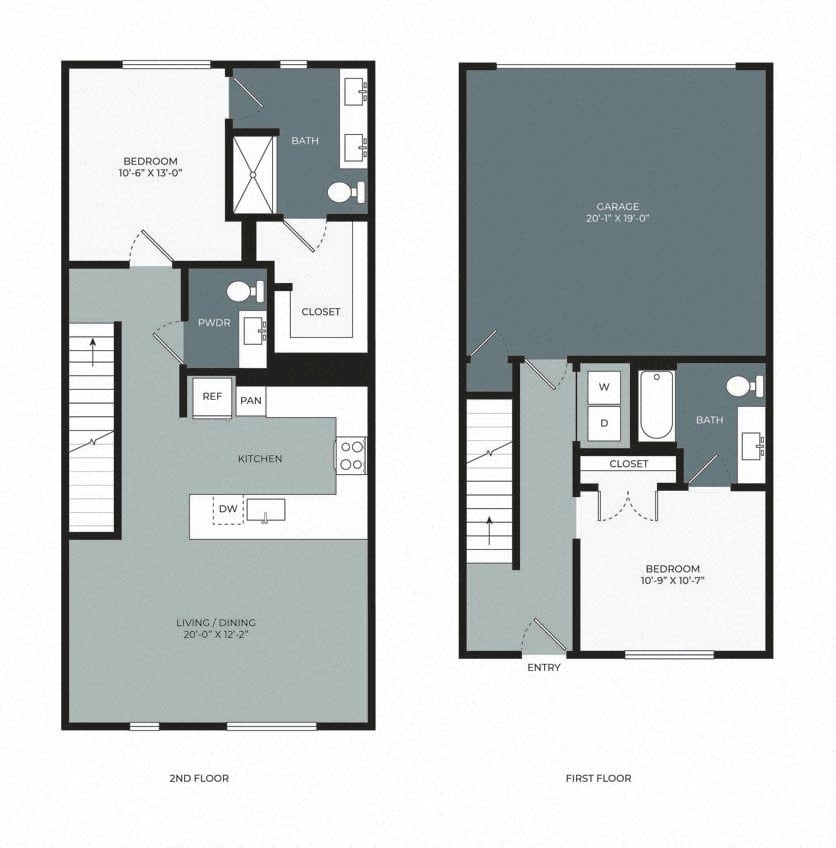 Rendering of the TF - Townhome floor plan with 2 bedroom[s] and 2.5 bathroom[s] at Windsor West Plano