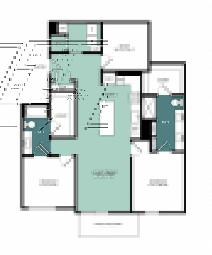 Rendering of the B5a floor plan with 2 bedroom[s] and 2 bathroom[s] at Windsor West Plano